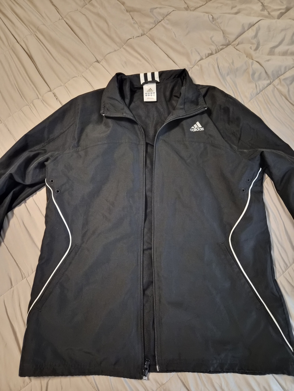 adidas Black Performance Zip-Up Jacket with White Piping